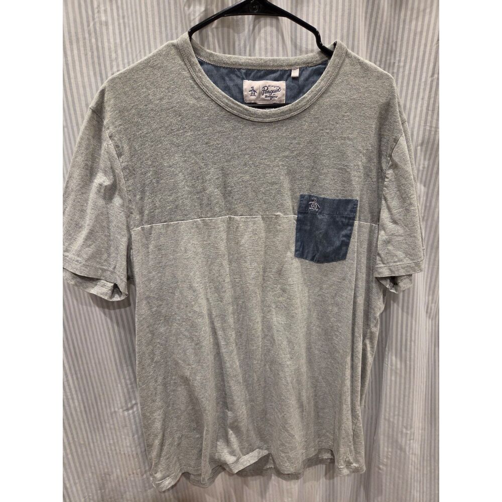 Original Penguin Colorblock Pocket Tee Gray Blue Men's Short Sleeve Crewneck XXL